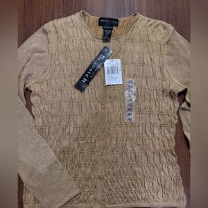 August silk Gold Metallic Knit Cardigan Sweater Size L NWT